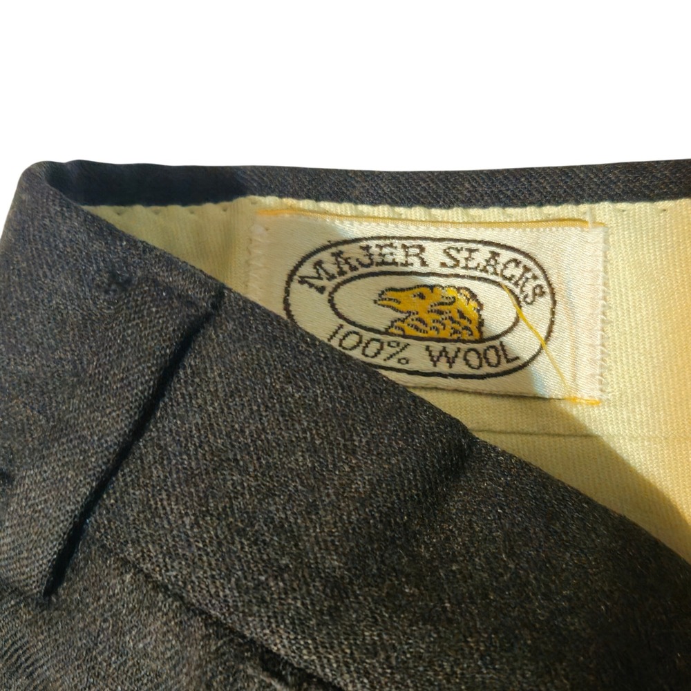 VTG Majer Slacks Dress Pants Men 36x28 Dark Brown Wool Cuffed Pleated Trousers